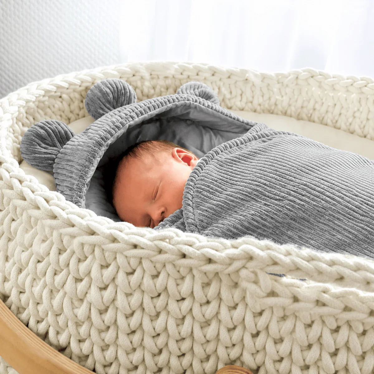 Baby Swaddle with Bear Ears – Grey MeowBaby
