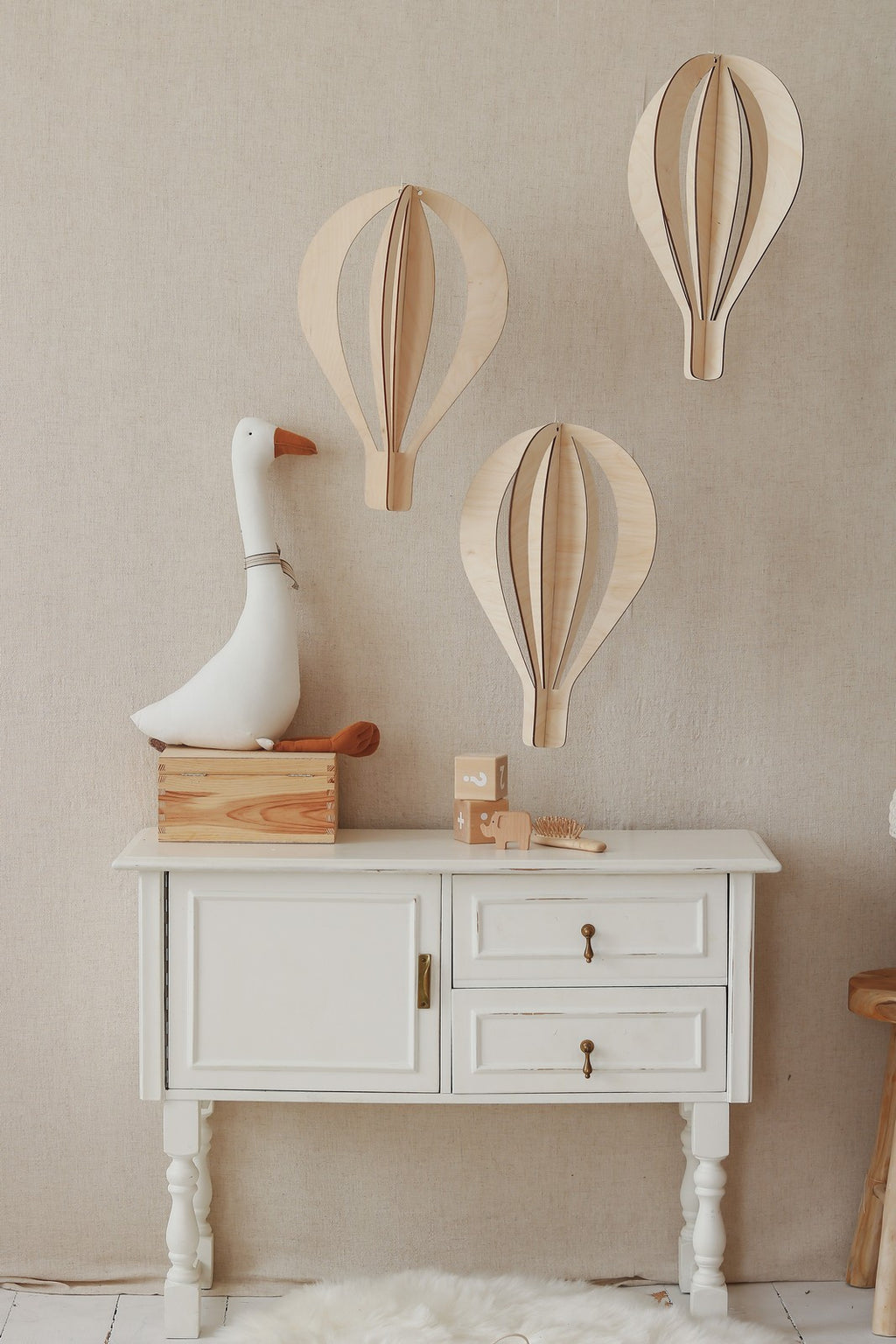 3D Wooden Ceiling Decoration - Set of 3 Hot Air Baloons