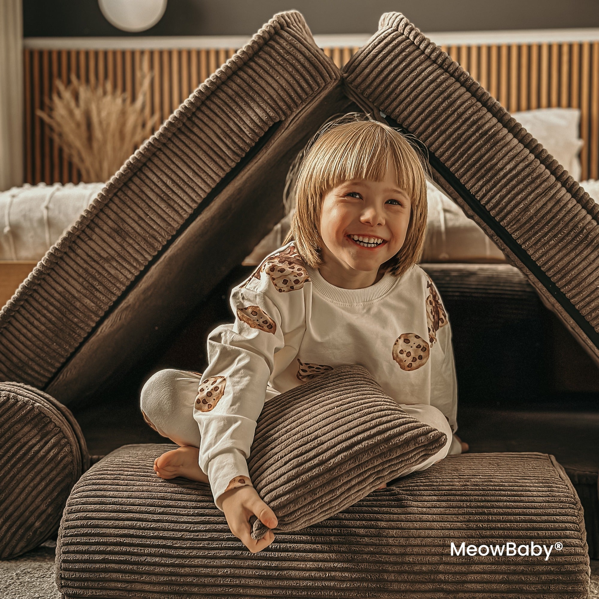 Nagy moduláris kanapé gyerekeknek – prémium kordbársony, ekrü – MeowBaby