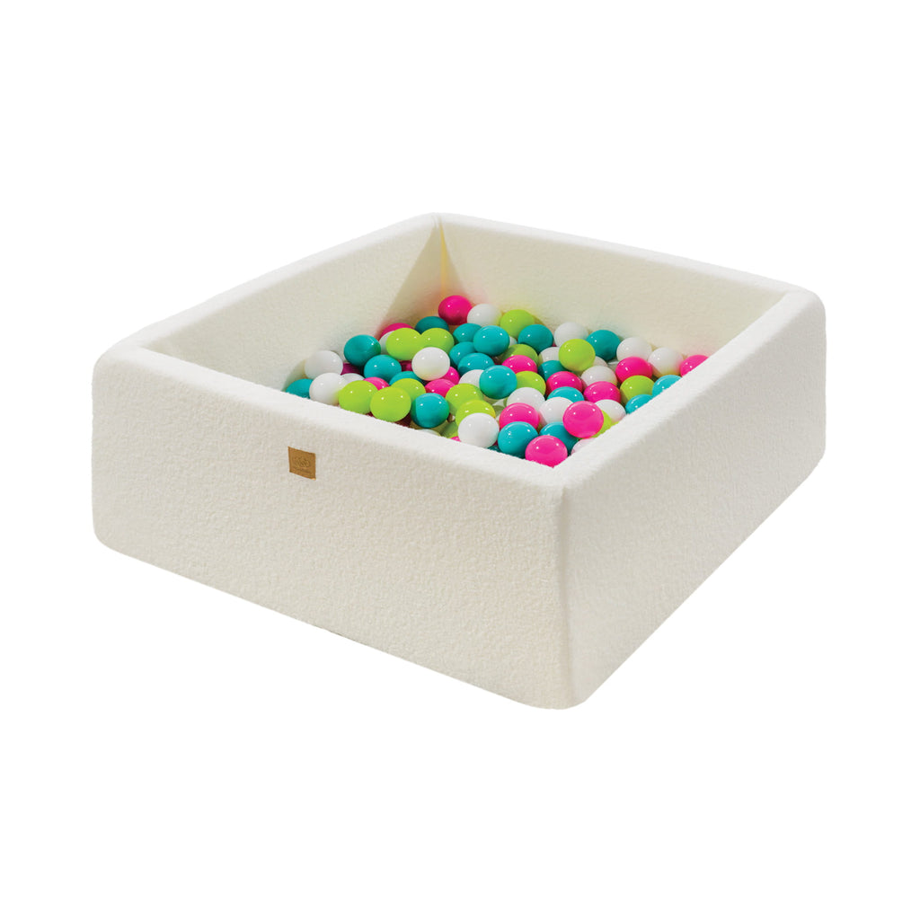 MeowBaby® Boucle White Square Ball Pit 110x110x40cm - 400  Green/Blue/White/Pink Balls