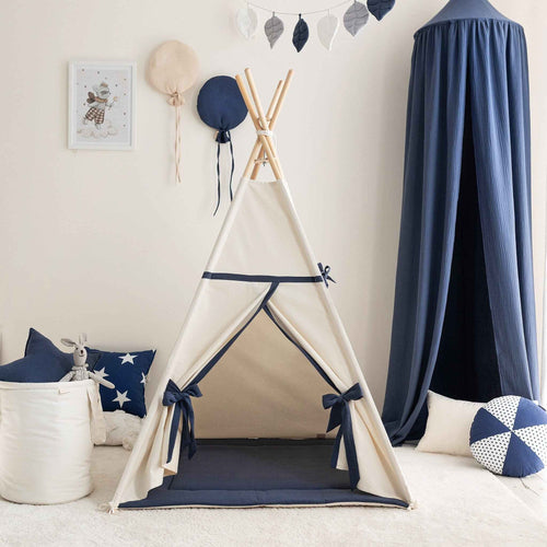 Beige-Navy Blue Teepee Tent