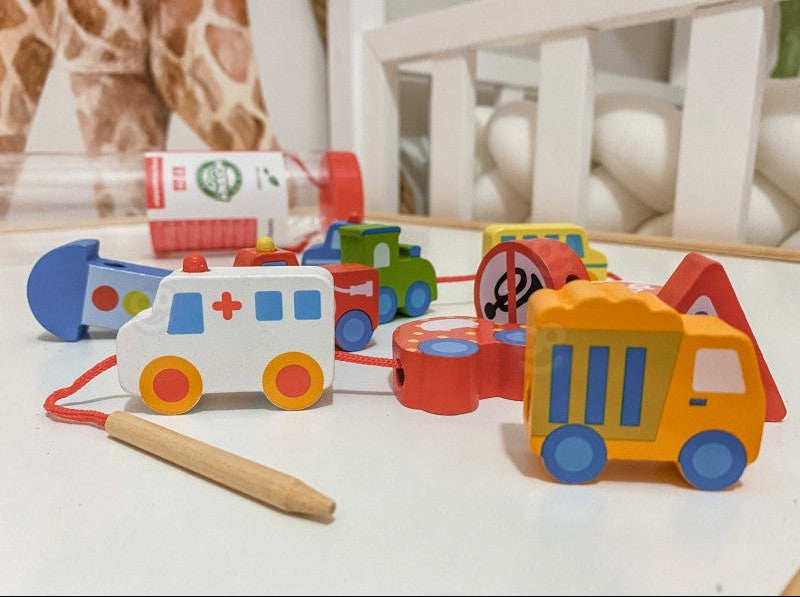 Car Shaped Wooden Threading Blocks 