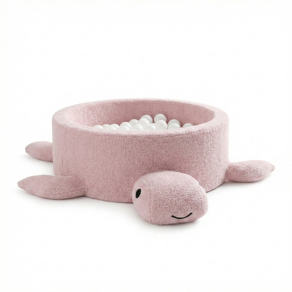 Foam Baby Ball Pit Without Balls - Turtle Raspberry Glaze Pink Boucle