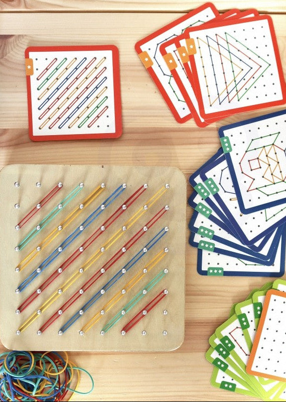 Geoplan on Rubber Bands Wooden Puzzle, 69 pcs