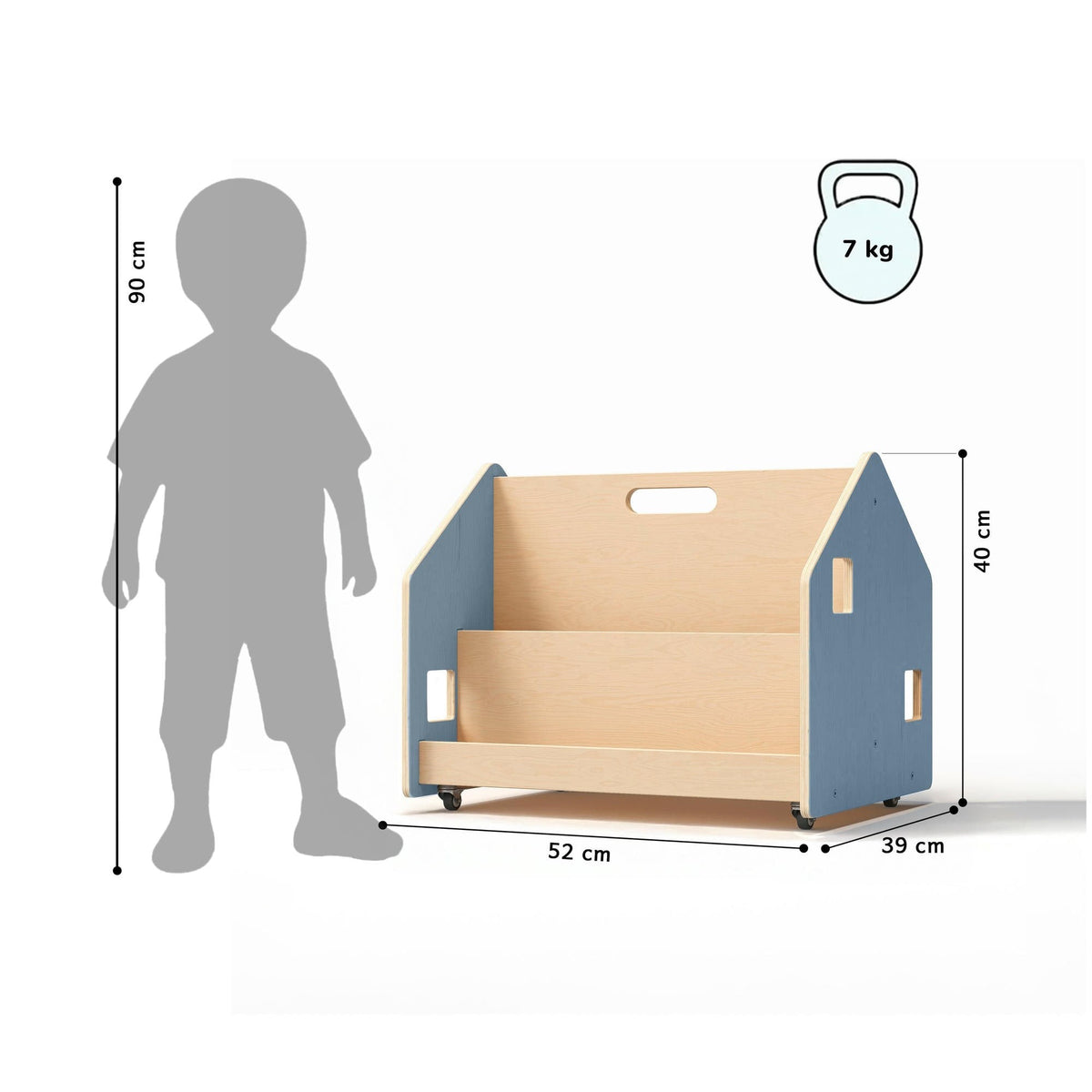 Kétoldalas könyvespolc kerekeken – világoskék – BusyKids