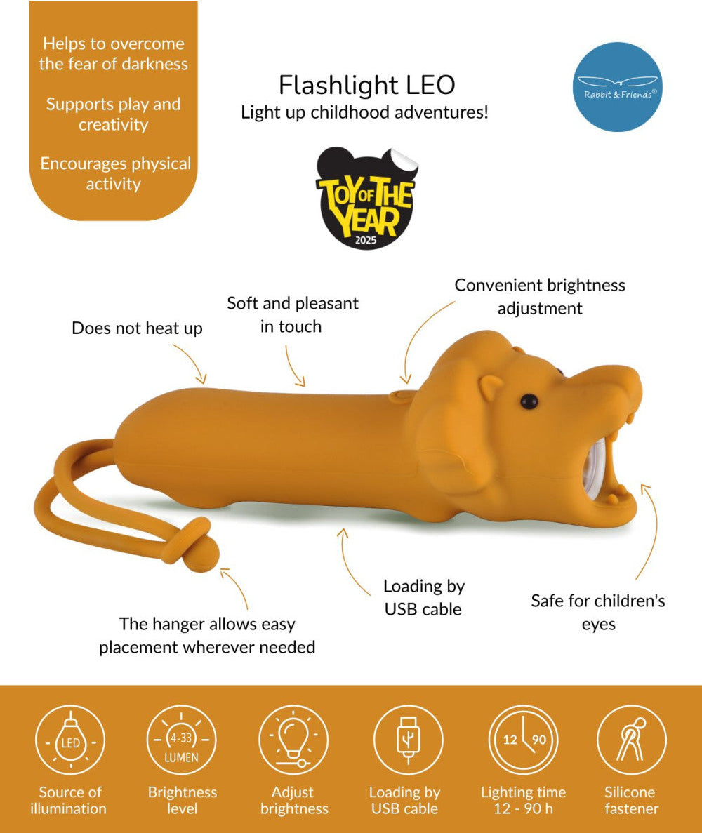 Szilikon zseblámpa – Oroszlán Leo – Rabbit & Friends
