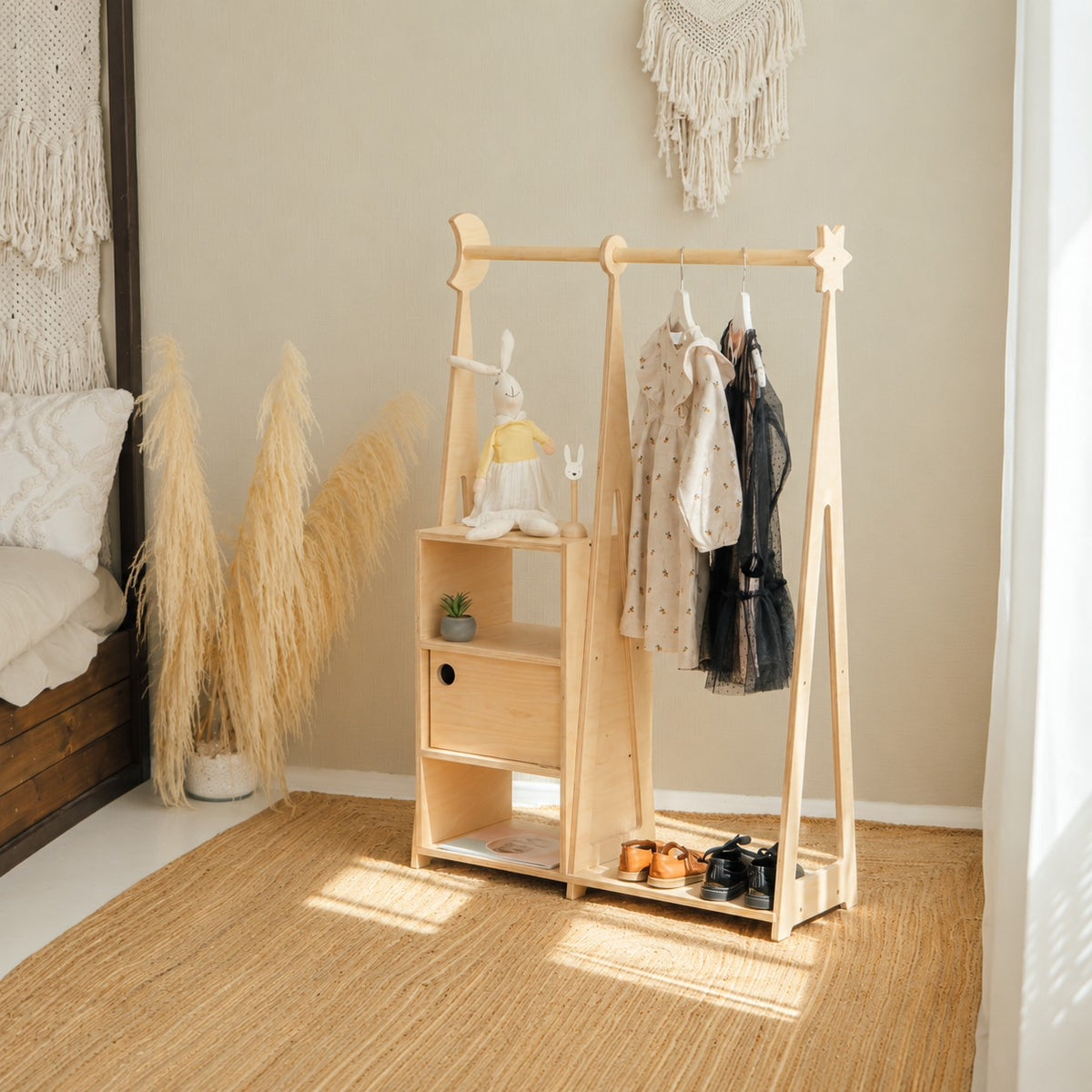 Montessori gyerekszekrény tárolóval – natúr – leg&go