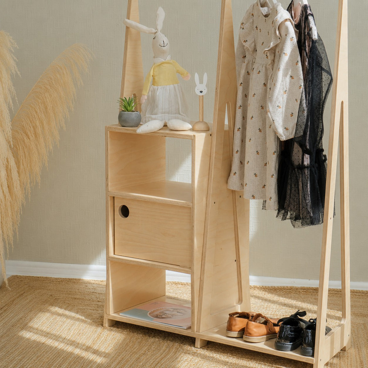 Montessori gyerekszekrény tárolóval – natúr – leg&go