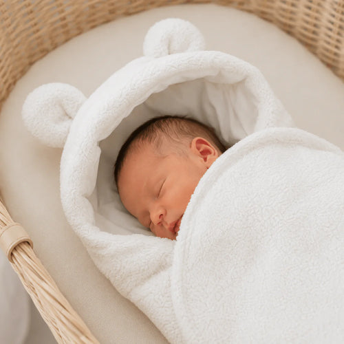 Baby Swaddle with Bear Ears – Bearly Off-White MeowBaby