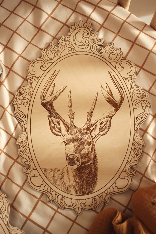 Set of 4 Engraved Forest Animals Pictures with Retro Frame