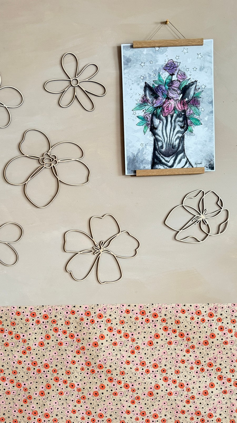 Set of 6 Wooden Flowers Wall Decoration - Wildflowers