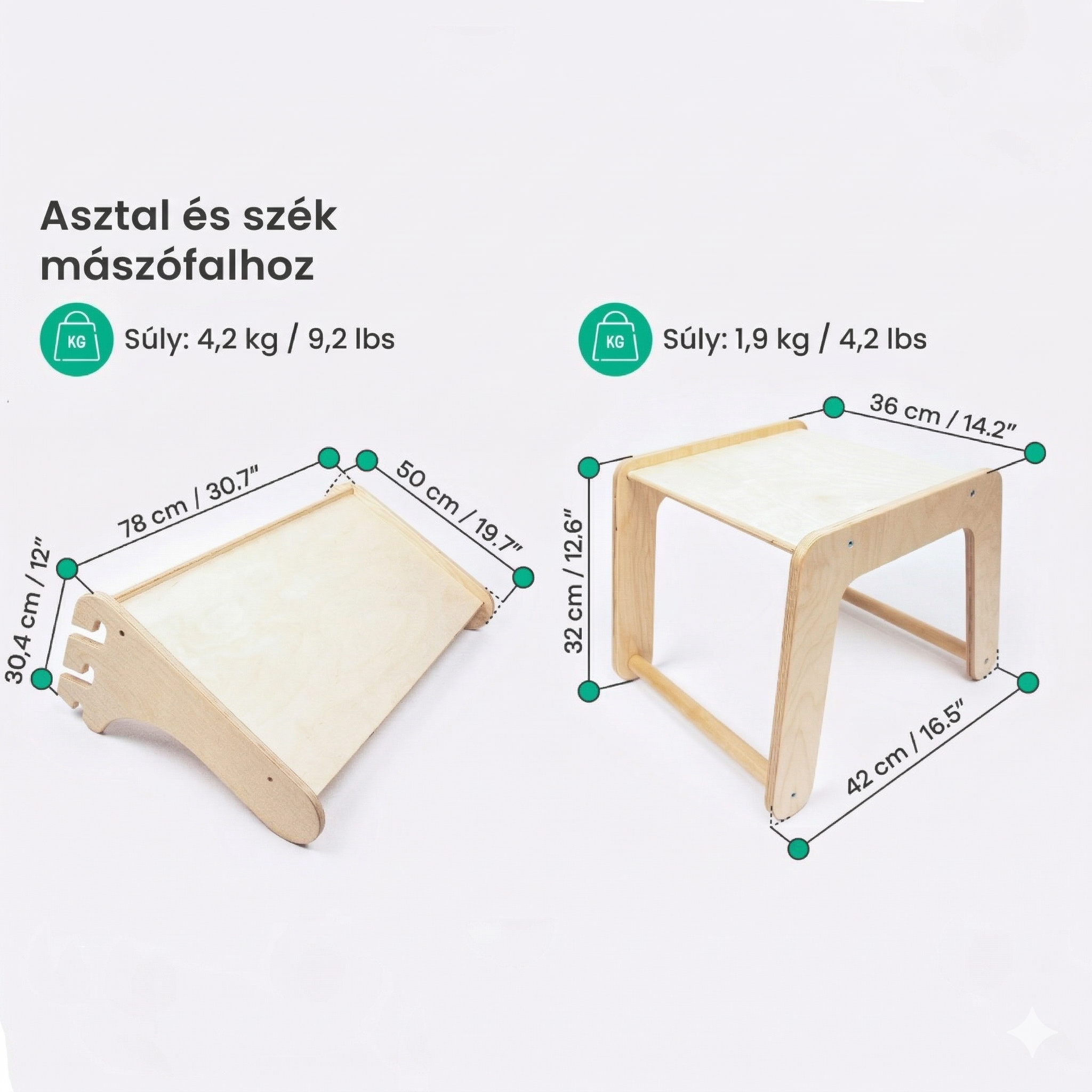 Asztal és szék kiegészítő – leg&go Svéd falhoz