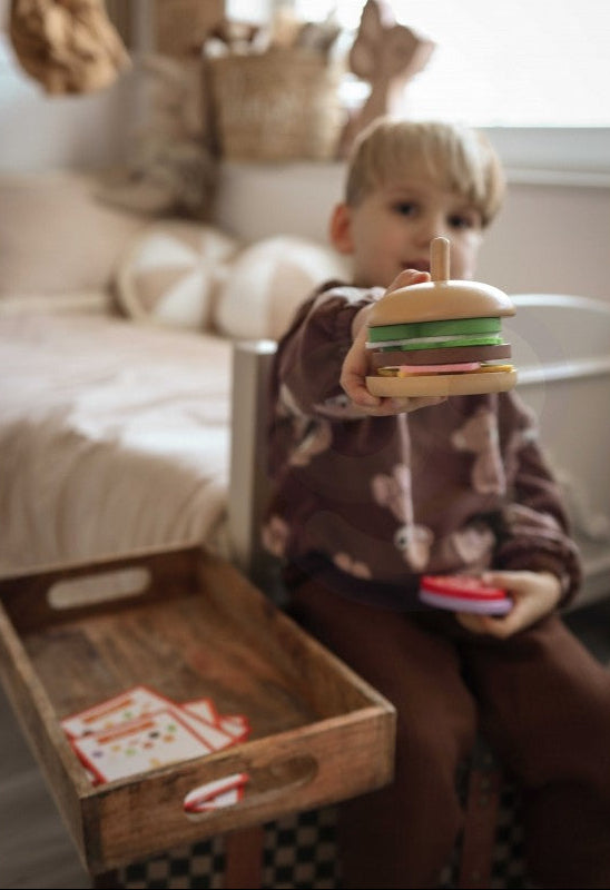 Wooden Burger Restaurant Puzzle for Children, 15 pcs