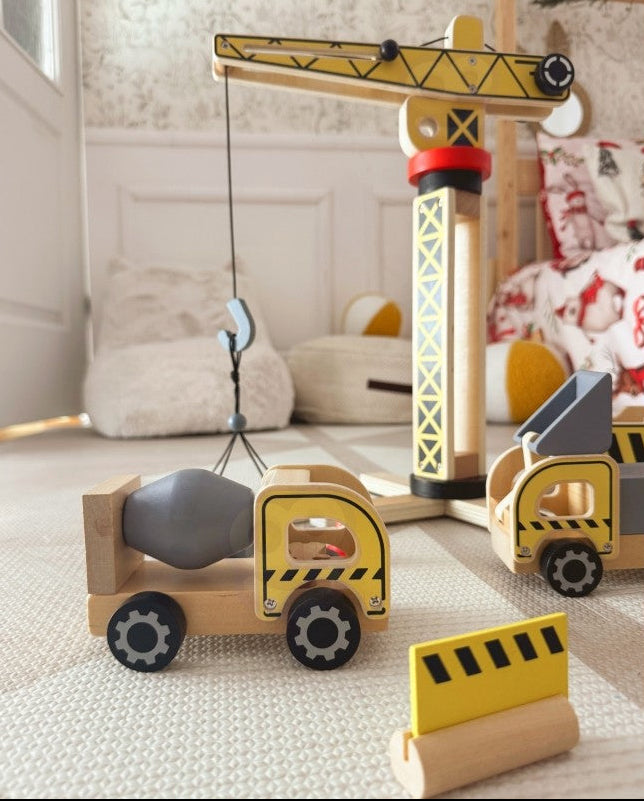 Wooden Construction Site With Vehicles