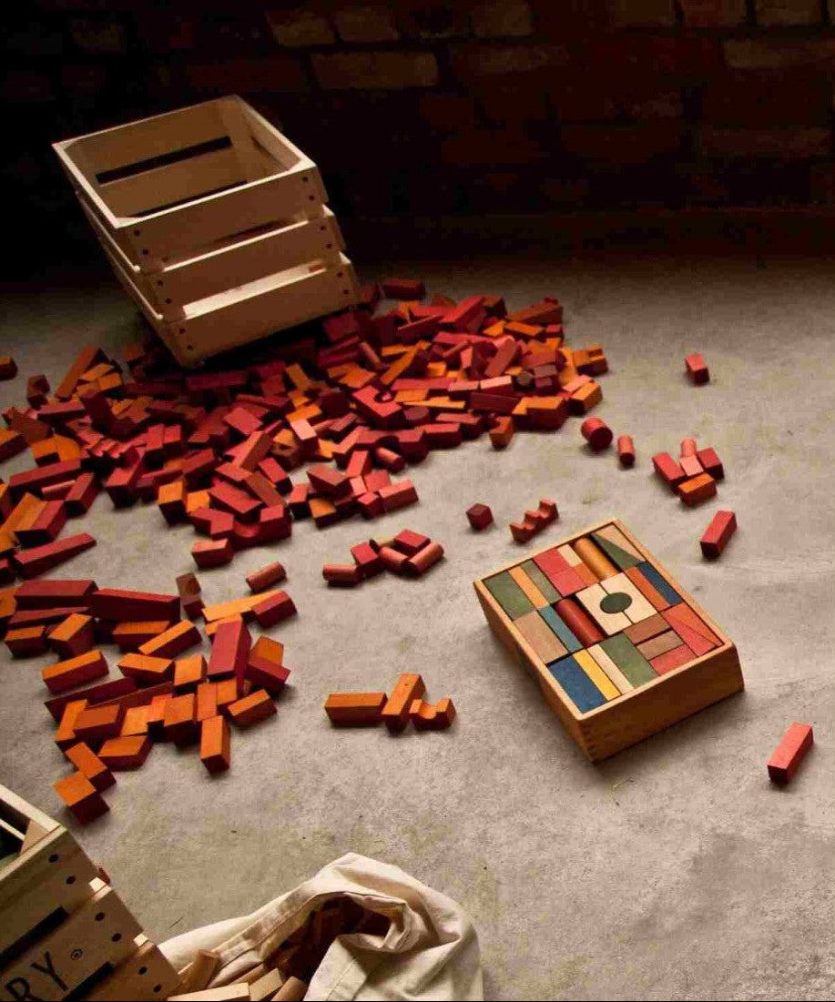 Wooden Blocks in a Box – Warm Colors, 54 Pieces